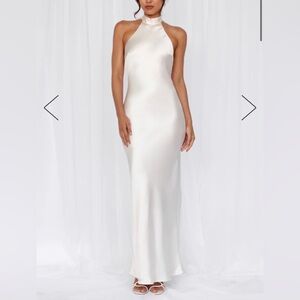 HELLO MOLLY THE CLEO HALTER SATIN MAXI DRESS, XS, NWT, Pearl